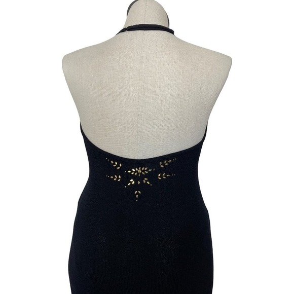 St John Evening Marie Gray Dress Maxi Santana Knit Sleeveless Gold Size 6 - Picture 8 of 16